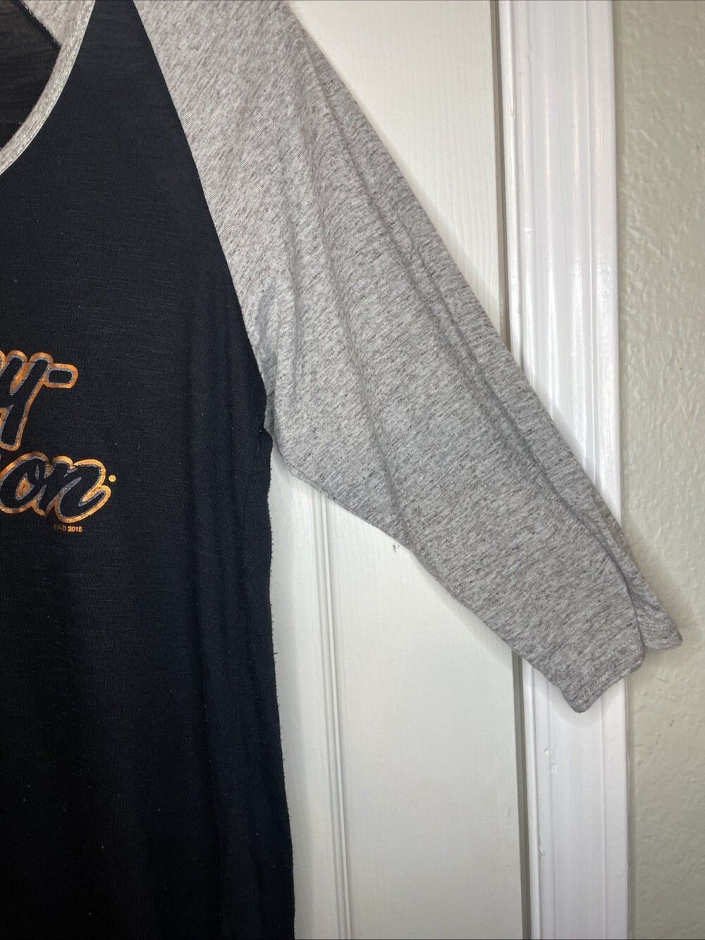 Harley-Davidson Dallas Tee Women’s XL Black Gray 3/4 Sleeve Angel Wings Logo - Picture 5 of 9